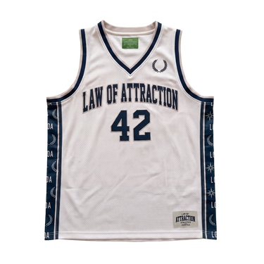 LAW OF ATTRACTION BASKETBALL JERSEY — front flat, transparent background
