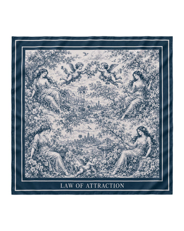 JASMINE BLUE SILK LAW OF ATTRACTION SCARF — Product mockup / flat lay