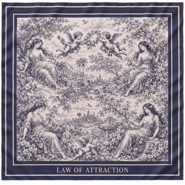 Blue Law of Attraction silk scarf — full flat view