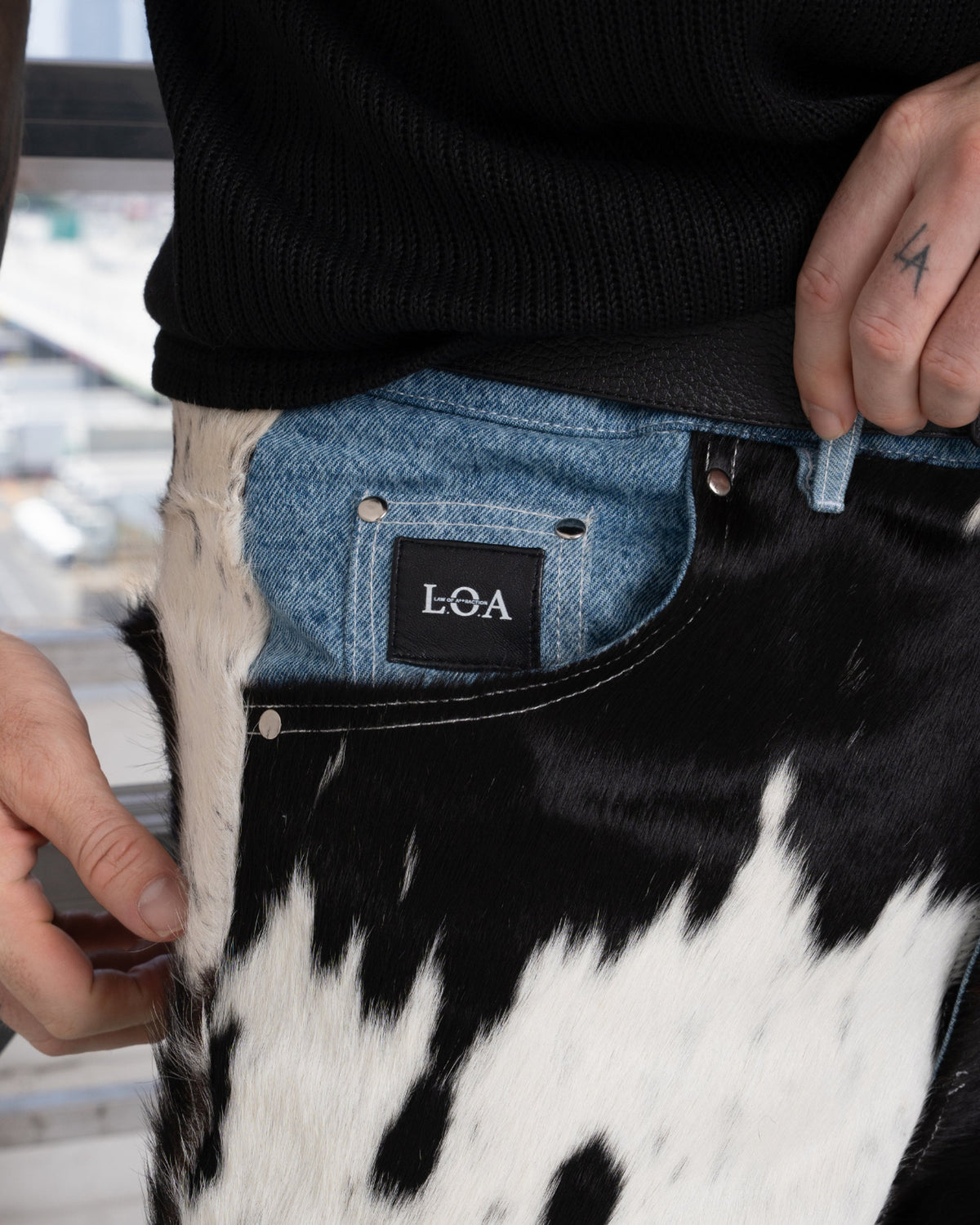 Black Cowhide x Denim™ GODSPEED Short — Detail