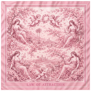 Pink Law of Attraction silk scarf — full flat view