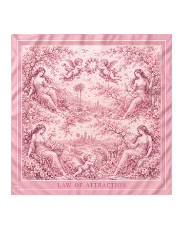 TIFFANY PINK SILK LAW OF ATTRACTION SCARF — Product mockup / flat lay