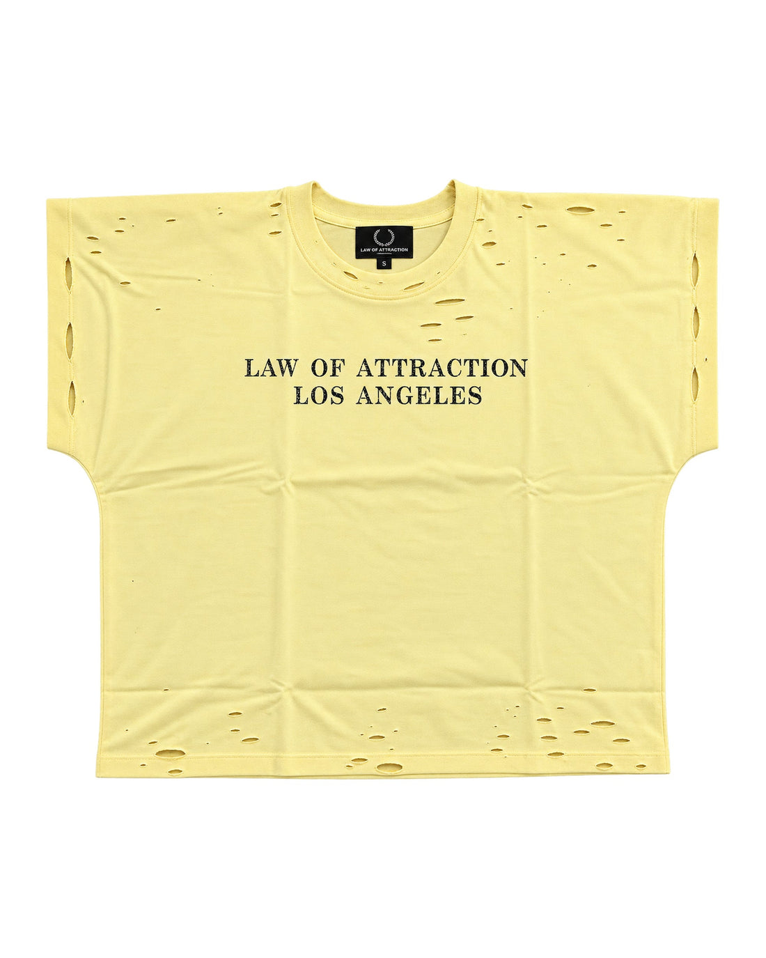 YELLOW LAW OF ATTRACTION LOS ANGELES DISTRESS — Product mockup / flat lay