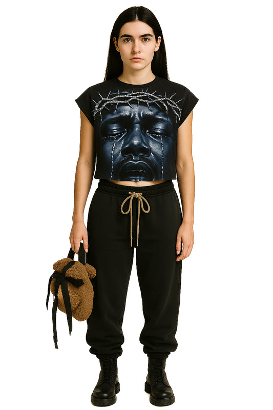 Jesus Wept Cropped Rhinestone Tee