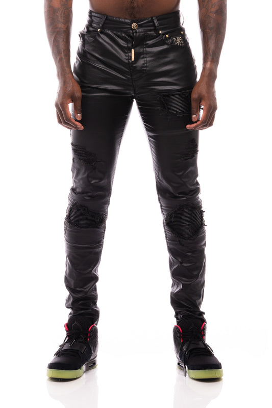 [THE RED LABEL ] BLACK HOLE LEATHER MOTO RACER JEAN