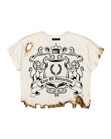 God on Fire Burn & Distress Vintage T-Shirt — Product mockup / flat lay