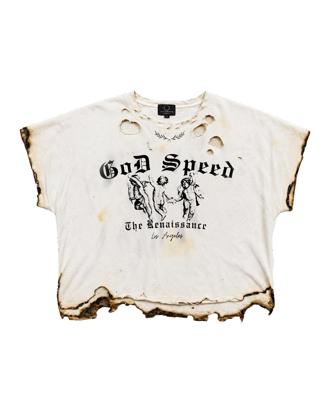 God on Fire Burn & Distress Vintage T-Shirt — Product mockup / flat lay