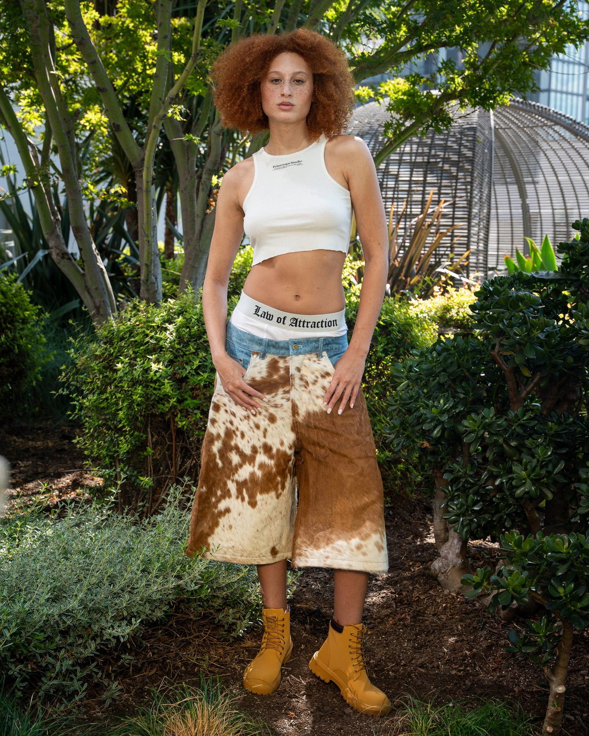 Brown Cowhide x Denim™ GODSPEED Short — Existing lifestyle / story photo 1