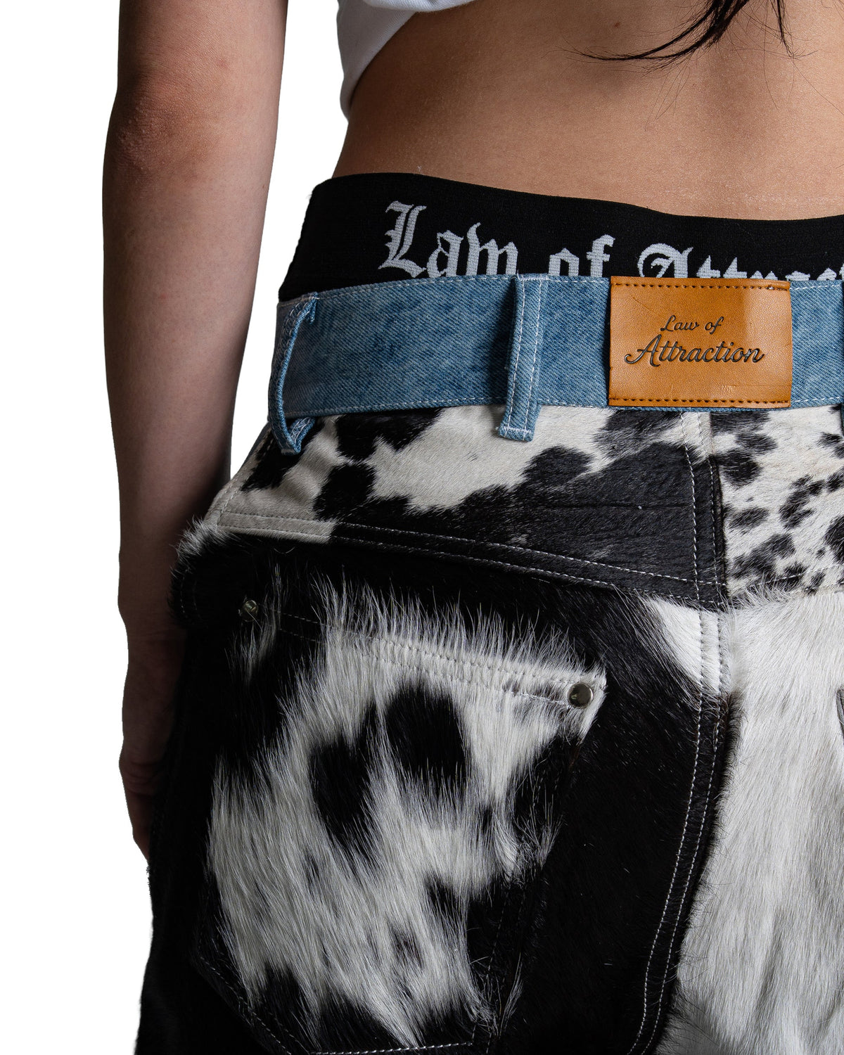 Black Cowhide x Denim™ GODSPEED Short — Back pocket / waistband