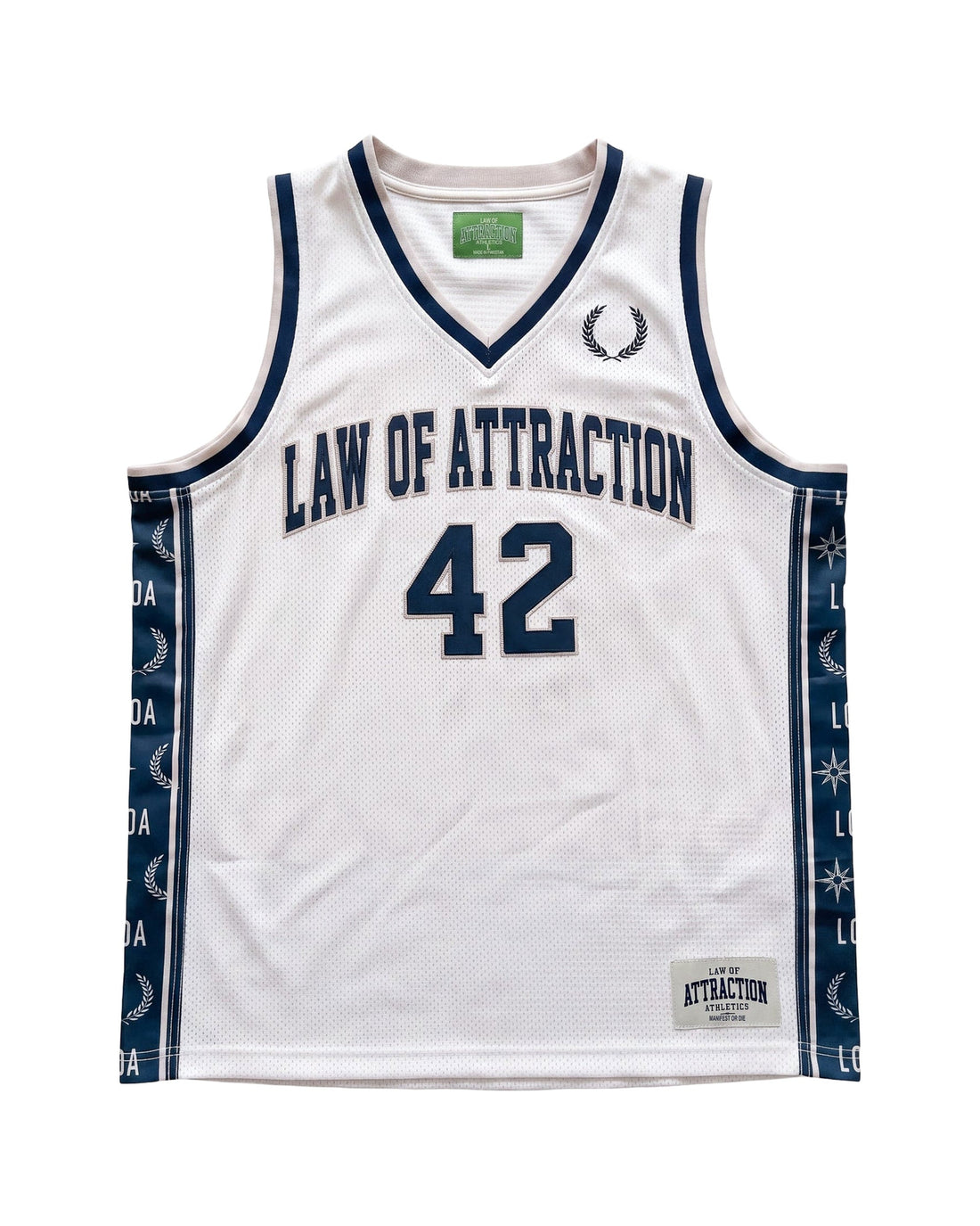 LAW OF ATTRACTION BASKETBALL JERSEY LUX — Product mockup / flat lay — front