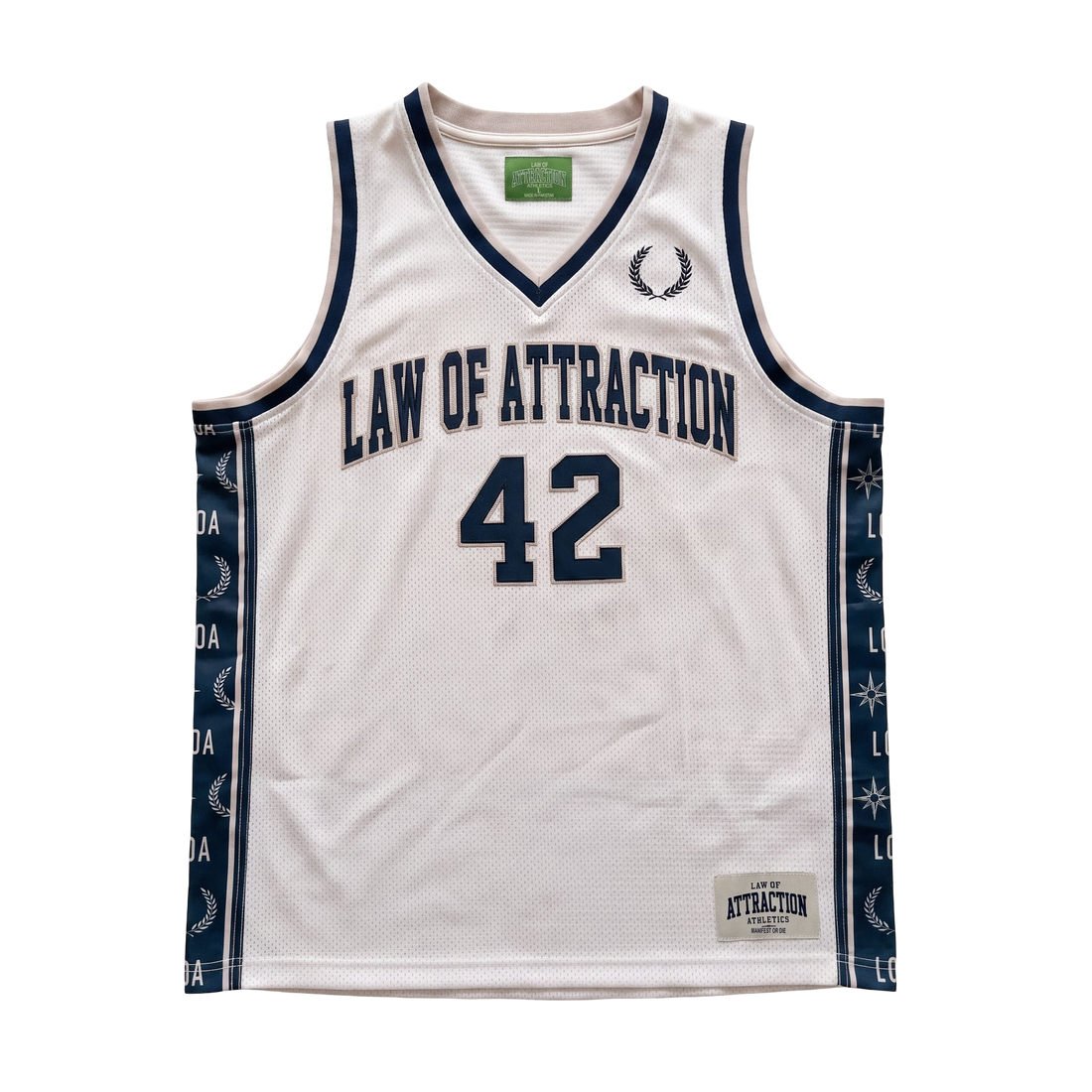LAW OF ATTRACTION BASKETBALL JERSEY — front flat, transparent background