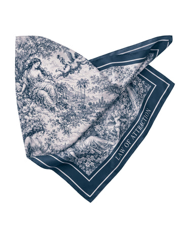 JASMINE BLUE SILK LAW OF ATTRACTION SCARF — Product mockup / flat lay