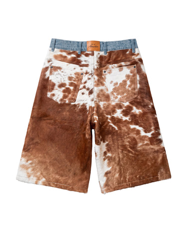 Brown Cowhide x Denim™ GODSPEED Short — Product mockup / flat lay