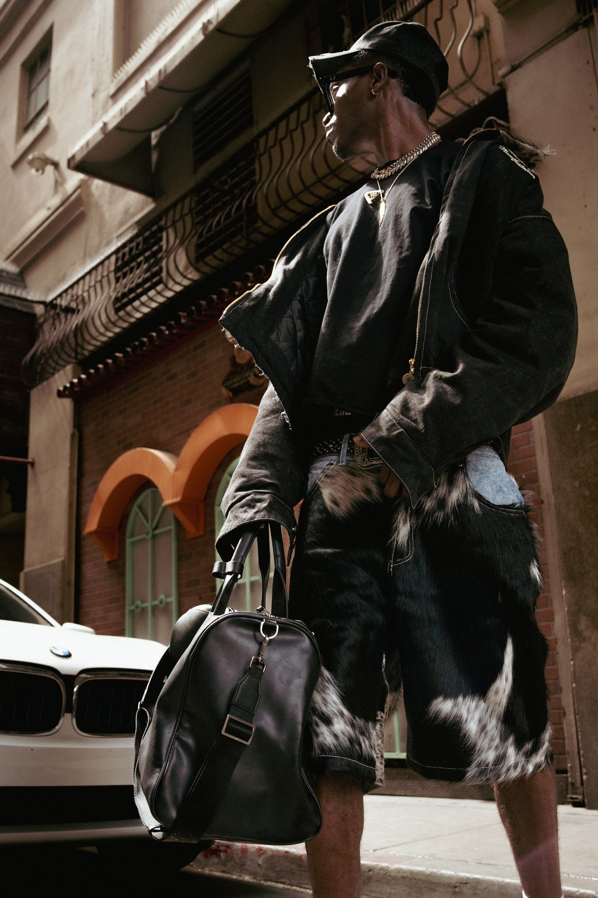 Cowhide Short — low-angle detail