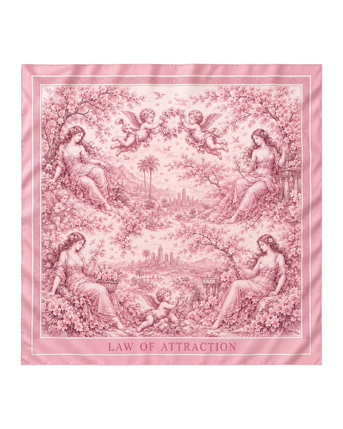 TIFFANY PINK SILK LAW OF ATTRACTION SCARF — Product mockup / flat lay