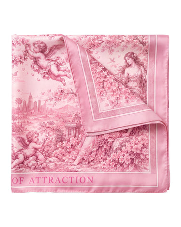 TIFFANY PINK SILK LAW OF ATTRACTION SCARF — Product mockup / flat lay